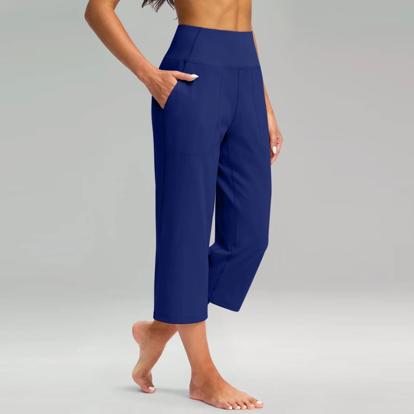 High-Waisted Capri Pants – Casual Fit with Pockets