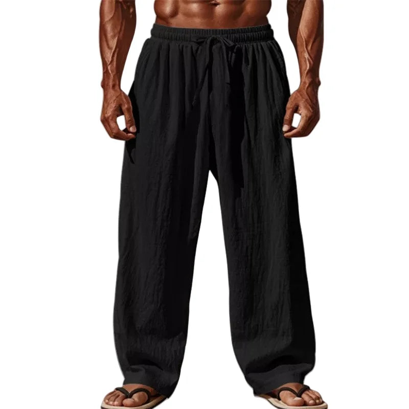 Men’s Cotton-Linen Pants – Straight-Leg with Drawstring