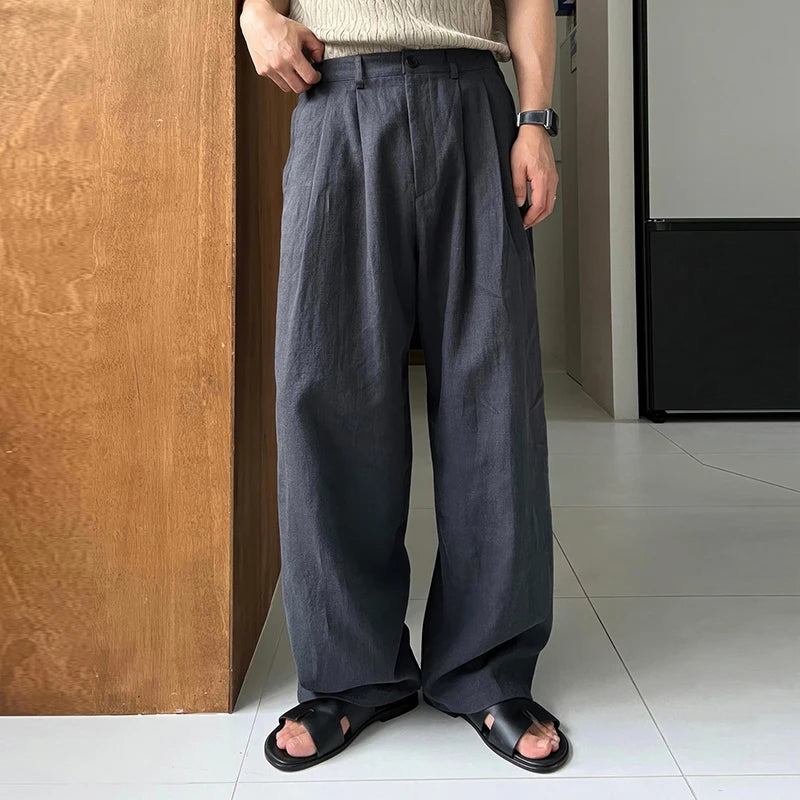 Men’s Light Luxury Linen Wide-Leg Pants – Elegant Draped Fit
