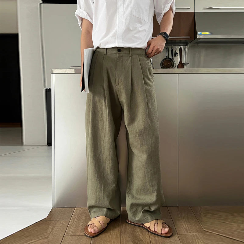 Men’s Light Luxury Linen Wide-Leg Pants – Elegant Draped Fit
