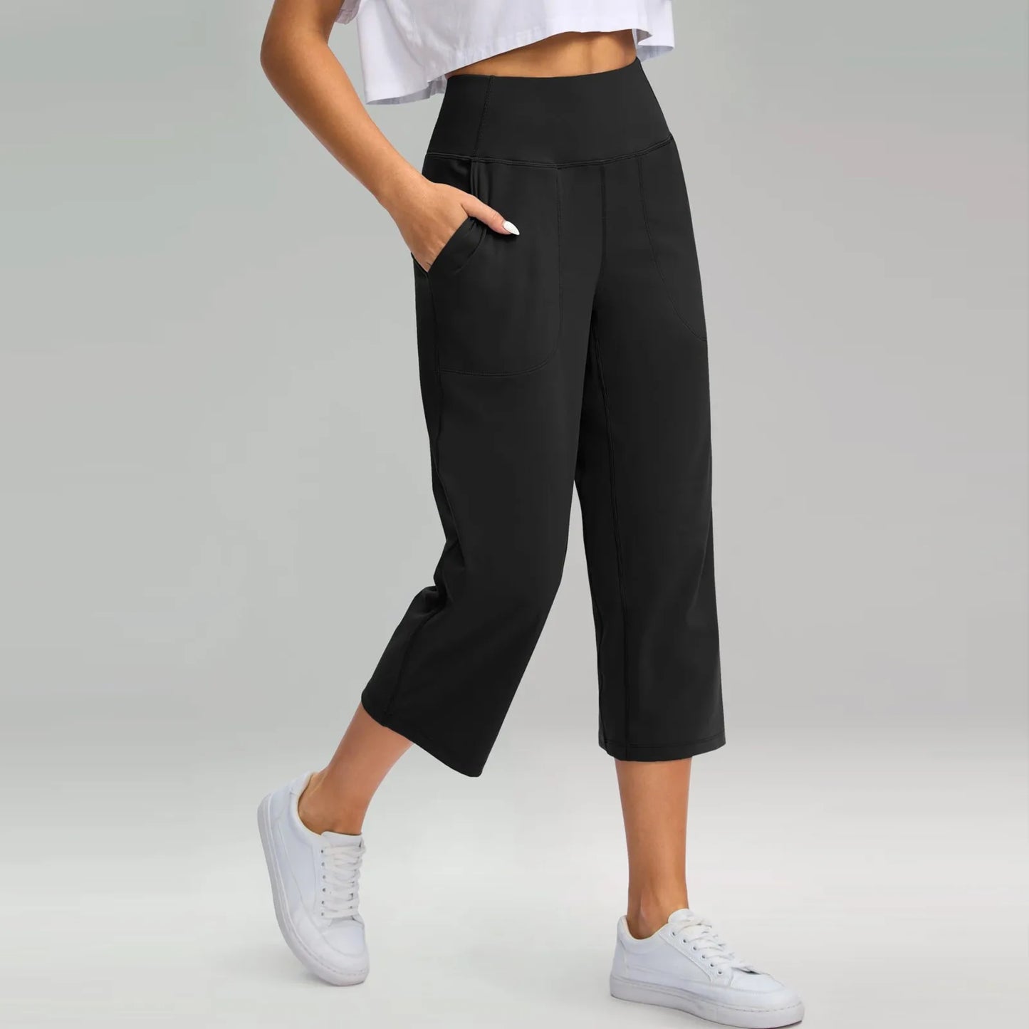 High-Waisted Capri Pants – Casual Fit with Pockets