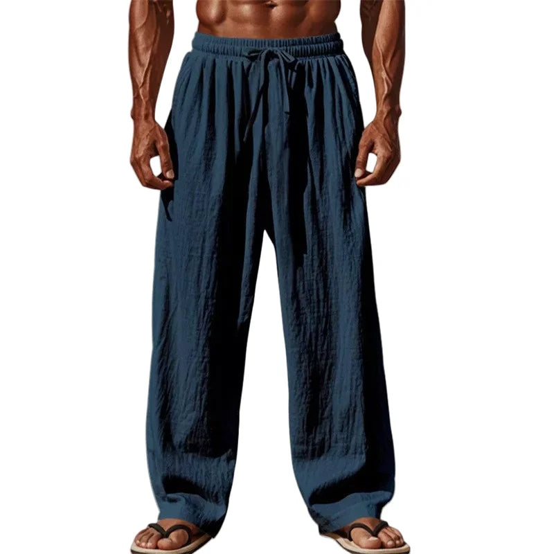 Men’s Cotton-Linen Pants – Straight-Leg with Drawstring