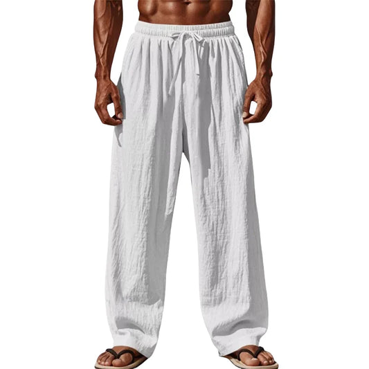 Men’s Cotton-Linen Pants – Straight-Leg with Drawstring